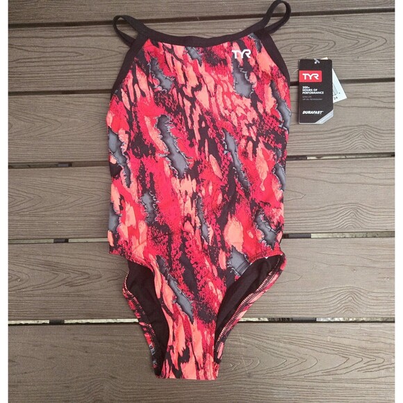 TYR DuraFast Lite Brandello Diamondfit 1 Pc Swim Red Youth Girl Sz 22 New - Picture 1 of 3